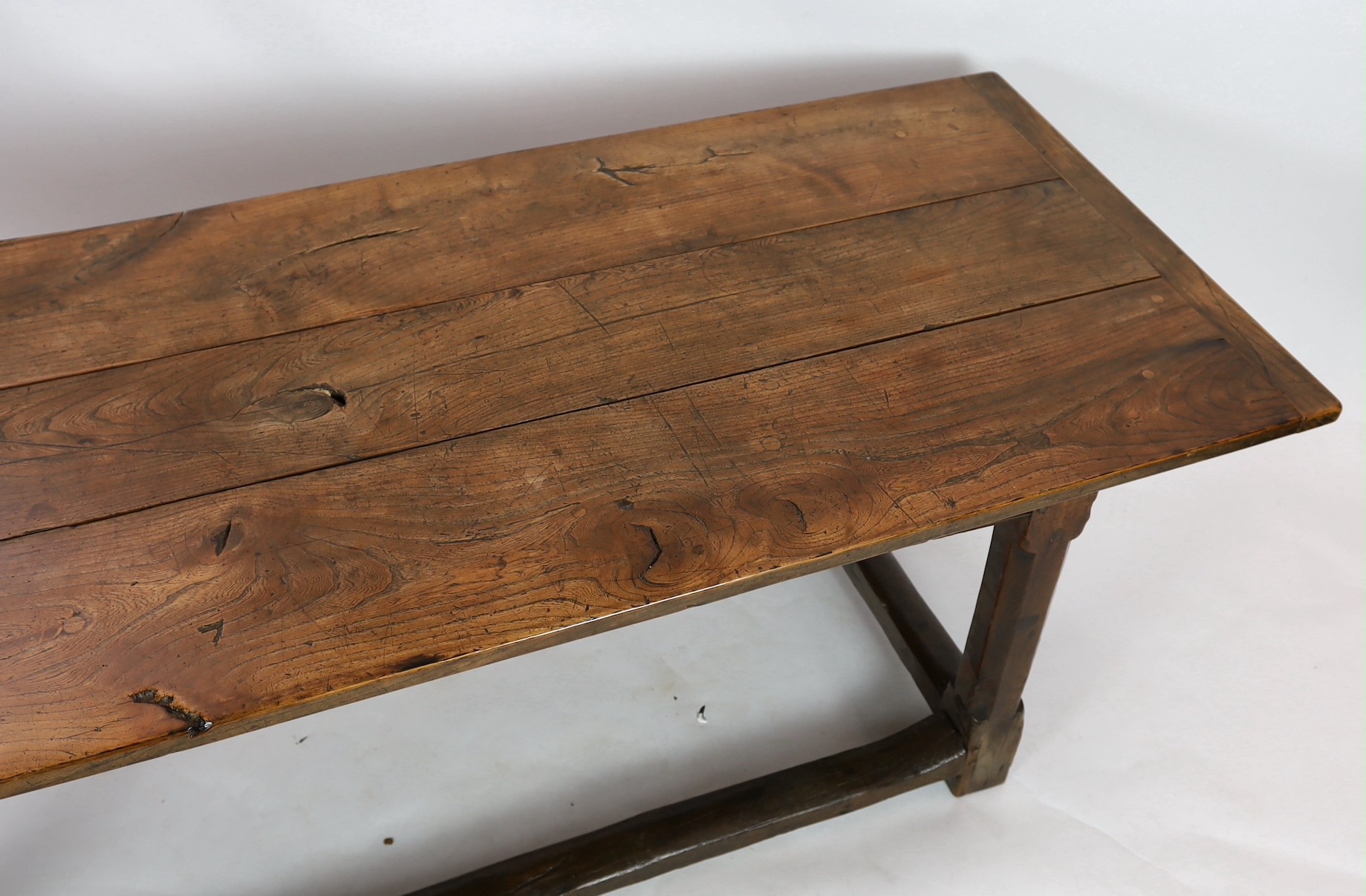 SOLD A late 17th / 18th century oak and elm refectory table, 246 x 90cm, height 77cm